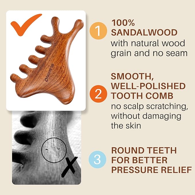 4 in 1 Gua Sha Tool for Face,Scalp Massager with Gift Box,Massage Comb for Head,Face,Eye,Neck & Body Meridian Therapy Tool for Relaxation,Natural Sandalwood