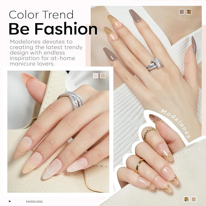 modelones Nude Gel Nail Polish Set, 6 Colors Glitter Neutral Pink Gel Polish Brown Tan All Seasons Skin Tones Soak Off LED Soapnails Manicure Salon DIY Home Starter Kit Holiday Gift for Women Girl