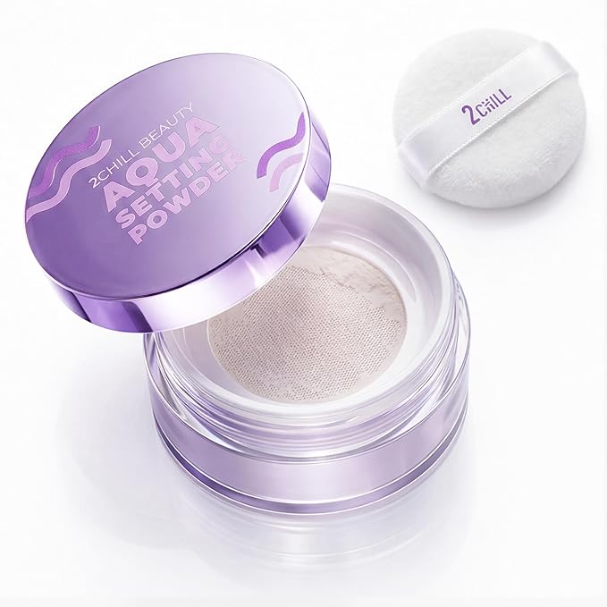 2CHILL Aqua Setting Powder, 45% Water Essence Translucent Face Powder Loose, Hydrating Matte Finish, Blurs Pores & Brightens Skin, Waterproof Sweat Resistant Pressed Setting Powders for Oil Control
