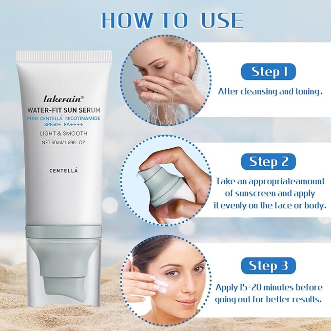 Centella Sunscreen SPF 50, Moisturizing Water-Fit Sun Serum, Face Sun Screen Long-Lasting Protection, Centella Madagascar Sunscreen, NO White Cast - Dry Oily Skincare For All Skin 50mL/1.69FL.OZ