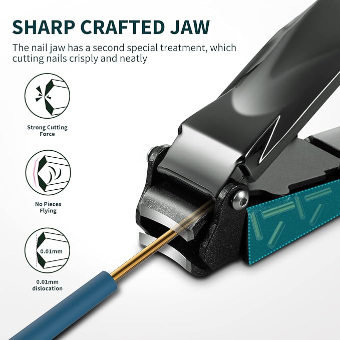 Nail Clippers with Catcher, No Splash Fingernail Toenail Clippers with Sharp Curved Blade and Glass Nail File, Wide Jaw Opening Stainless Steel Nail Cutter Trimmer for Seniors Adult Men Women