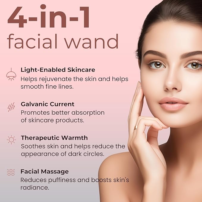 4-in-1 Light-Therapy-Wand,Red Light Therapy for Face and Neck - Microcurrent Facial Device for Anti-Aging - Face & Eye Massager Skincare (2 Colors led Light)