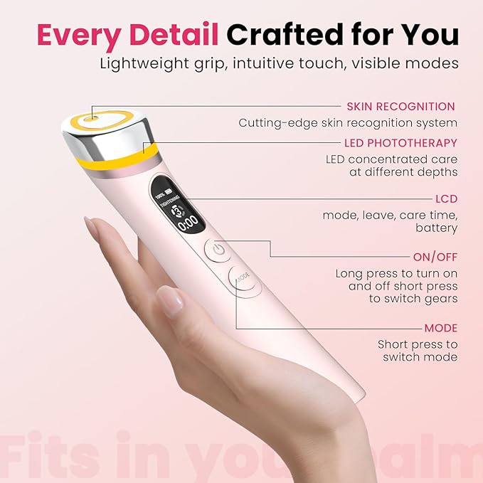 Face Lift Device – 8 in 1 Skin Tightening and Lifting, LED Light Therapy for Wrinkles, Korean Skin Care, Spa-Grade Facial Massager Lifting & Firming Beauty Massager (Pink)