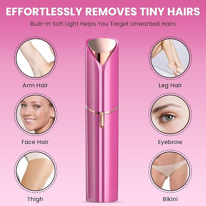 Facial Hair Remover for Women – Electric Face Razor with Light, Hair Removal for Upper Lip, Chin & Cheeks – Color Rose Gold