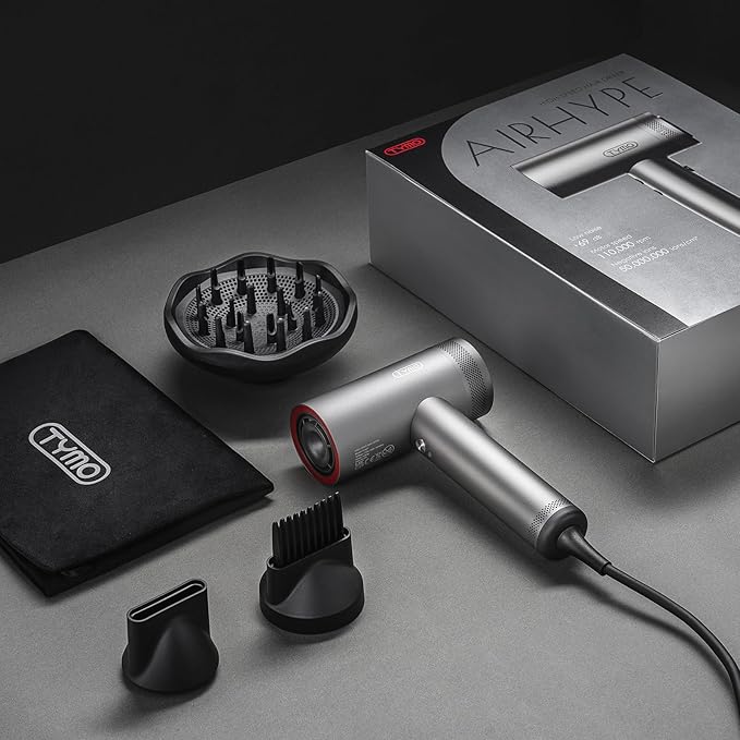 TYMO Hair Dryer with Diffuser for Women - 1500W Professional High Speed Blow Dryer with Comb, 110,000RPM Fast Dry, 200 Million Ionic Hairdryer, 4 Temps & 3 Speeds, 8 Ft Cord for Salon, Metal Gray