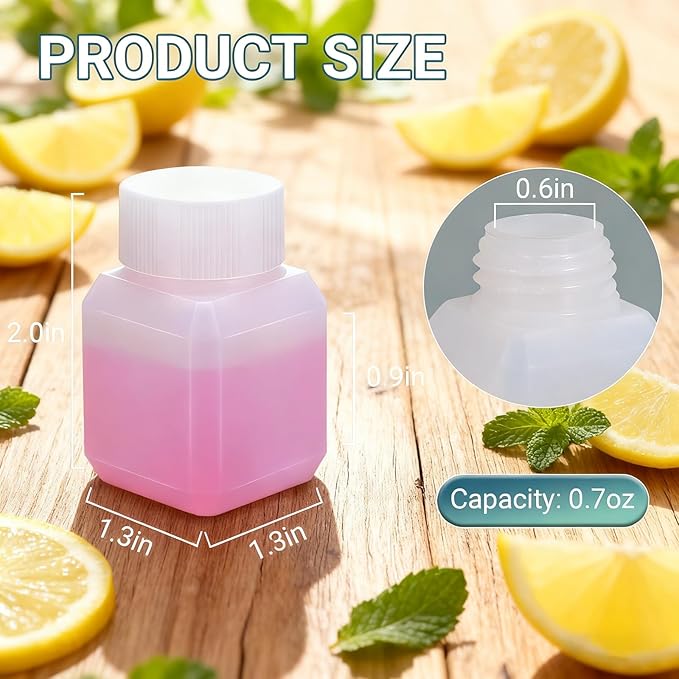 20ml Leak Proof Plastic Bottles with Caps for Liquids Sample, Reusable Small Bottles Containers for Travel, Camping and Hiking (Translucent, 10 Pcs)