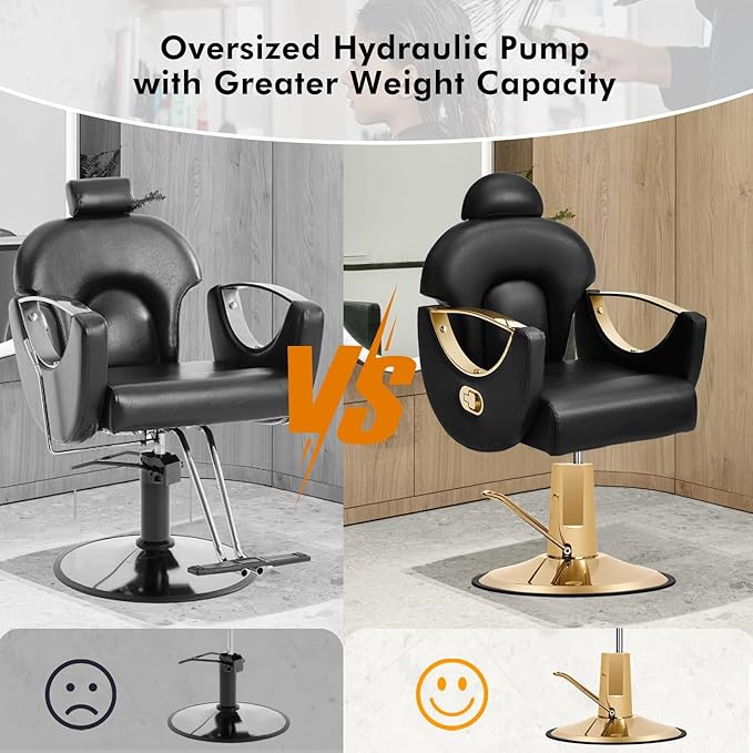 Artist hand Reclining Salon Chair Heavy Duty Barber Chair, Oversized Hydraulic Pump Hair Salon Chair 360 Degree Swivel for Hair Stylist, Beauty Spa Equipment Max Load 400 LBS, Black and Gold