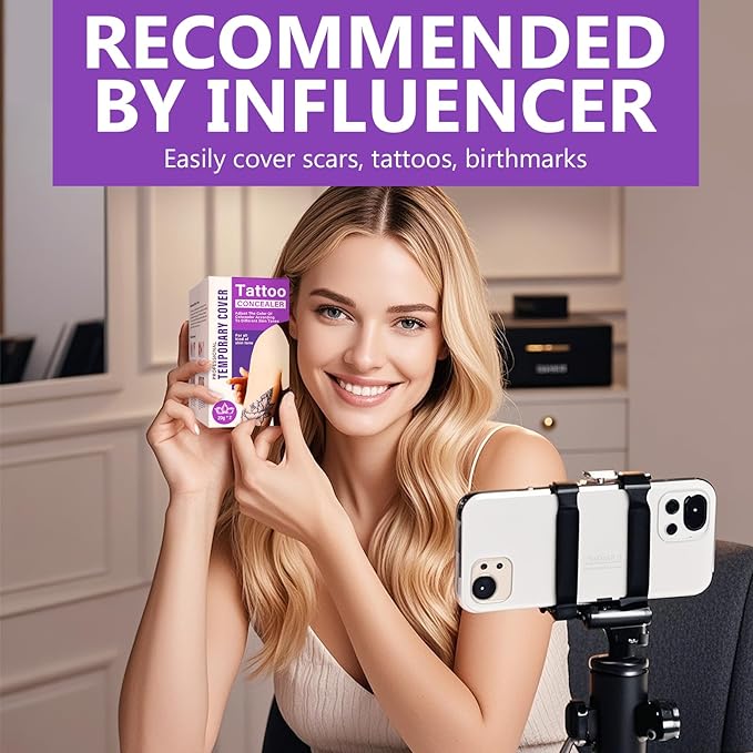 Tattoo Cover Up Makeup Waterproof, 2 Colors Tattoo Concealer, Invisible Tattoo Cover Up, Suitable for Tattoos Scars and Spots, for All Skin Types