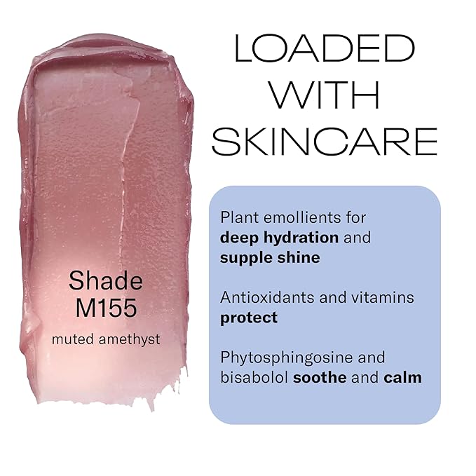 MOB Beauty Hydrating Shine Lip Balm M155 Smoky Amethyst– Tinted Lip Balm Stick with Jojoba & Sunflower Oils, Clean Vegan Organic Lip Care for Nourished, Glossy Lips