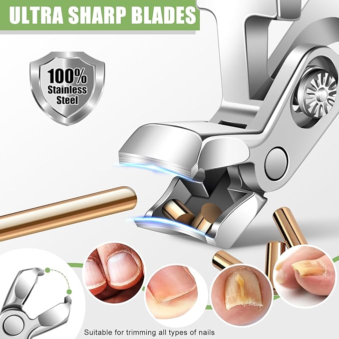 Toenail Clippers for Thick Toenails, Angled Head Large Toe Nail Clippers for Thick Nails for Men, Heavy Duty Slanted Nail Clippers with Wide Jaw, Ingrown Toenail Clippers with Long Handle