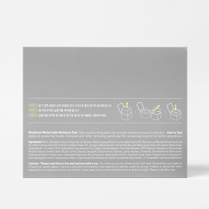 MEDIHEAL Watermide Moisture Pad - Square Cotton Facial Toner Pads with Icelandic Glacial Water - Improve Skin Temperature, Hydrating to Dry, Puffy, Coarse Skin -Vegan Eco Silk Pads,100