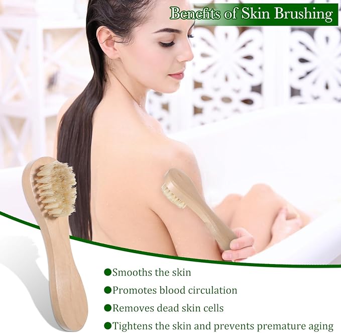 2 Pcs Dry Brush for Face, Natural Bristles Facial Exfoliating Brush with Wooden Handle Mini Face Cleansing Brushes for Women Men