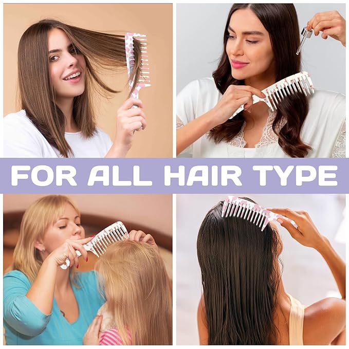 2PCS Wide Tooth Comb,Effortless Tangle Removal for Long Hair Styling Comb for Curly,Wet,Cute Aesthetic Design for Women Men and Girls(Pink-Cow Bow-02)