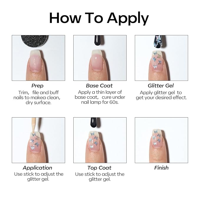 modelones Glitter Gel Nail Polish Set, 6 Colors Fall Geometric Shapes Star Gold Glitter Ornament Gel Polish Collection with Wooden Stick All Seasons Soak Off LED Manicure DIY Gift