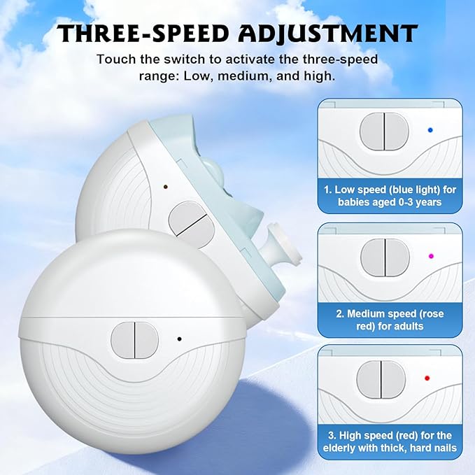 Electric Nail Clippers,3 Speeds Strong Power Automatic Nails Trimmer,2 in 1 Automatic Nail Trimmer with Polisher,Light,Clip Storage,Rechargeable Toenail Clippers for Adults Seniors