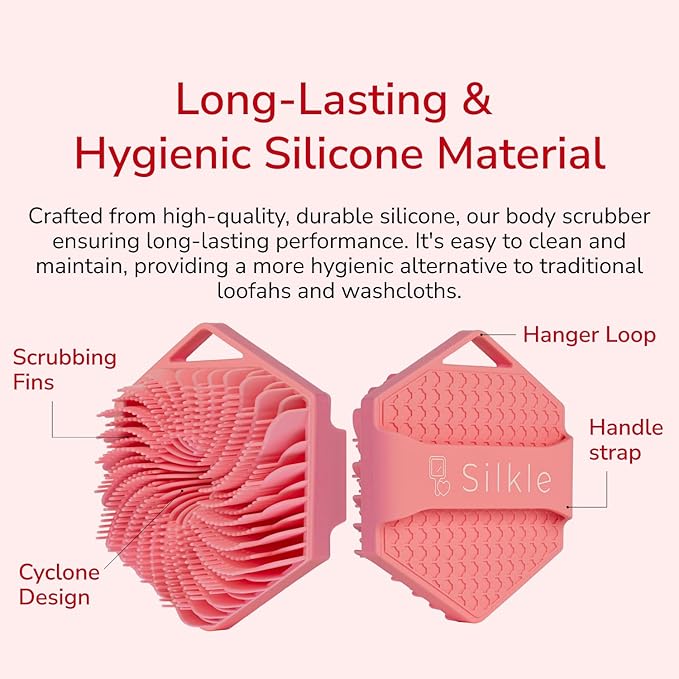Silicone Body Scrubber - Exfoliating Bath Brush and Skin Cleanser - Shower Sponge for Gentle Body Scrub and Wash - Silicone Scrubbing Care Tool for a Refreshed and Renewed You - Pink