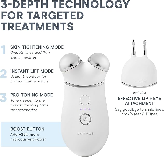 NuFACE Trinity+ Effective Lip & Eye Attachment for Microcurrent Facial Device - FDA Cleared at Home Eye Lift & Smile Lines Treatment to Tighten & Tone Hard-to-Reach Areas Around Mouth and Eyes