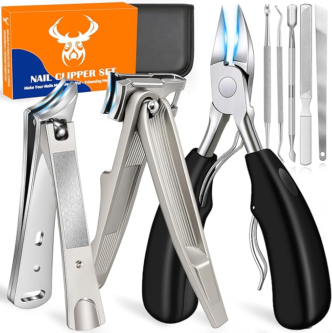 2025 Upgrade Toenail Clippers Set for Seniors – 8-in-1 Heavy Duty Long Handle Nail Clippers for Thick & Ingrown Toenails, Professional Manicure Pedicure Kit for Men & Women