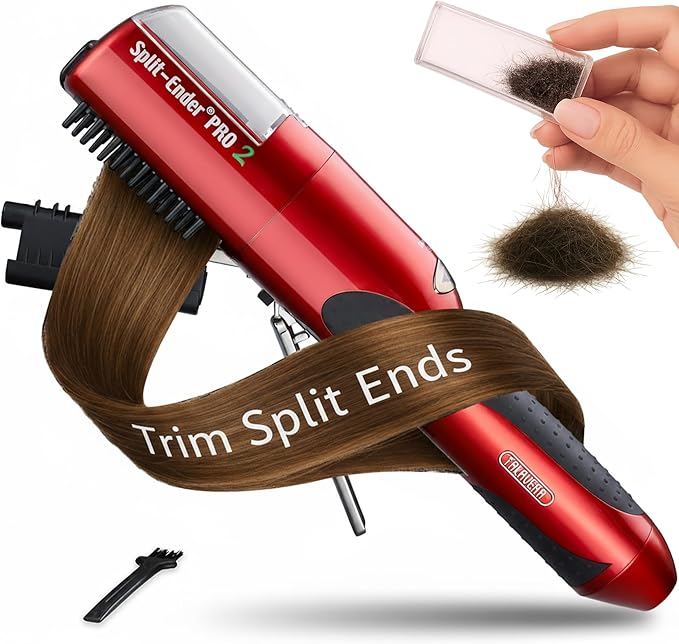 Split-Ender Pro 2 - Original Professional Beauty Tool - Cordless Split End Hair Trimmer for Damaged, Dry, Brittle, Frizzy, Curly or Straight Hair (Red)