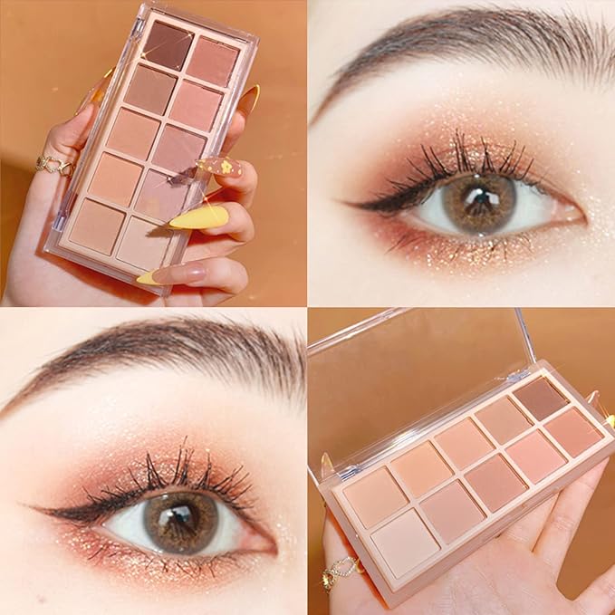 Erinde 10 Colors Nude Eyeshadow Palette, Matte Light Beige Brown Eye Shadow Makeup, Ultra-Blendable High Pigmented Long Lasting, Neutral Eye Make Up Pallet with Brush Travel Size Gift Kit, Milk Tea