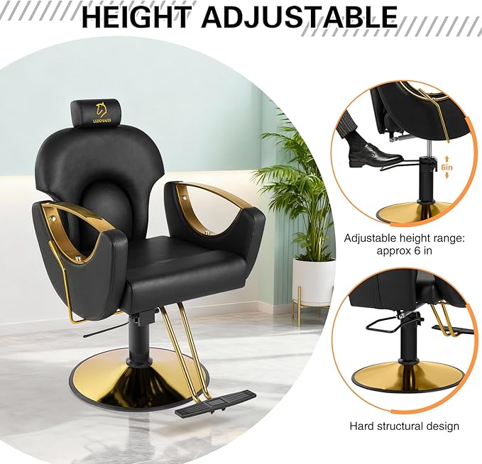 Hydraulic Barber Chair, Salon Chairs 360 Degrees Rolling Swivel Hair Styling Chair, Adjustable Height Hair Stylist Tattoo Salon Beauty Spa Chair Styling Equipment - Black