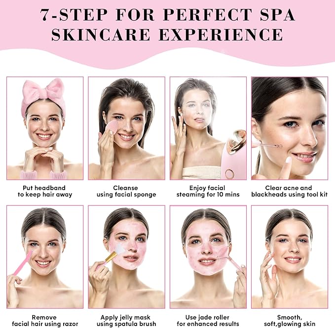Facial Steamer Spa Kit, Skin Scrubber, Nano Ionic Face Steamer for Deep Cleaning Unclogs Pores, Warm Mist Humidifier Steamer for Face Home Sauna SPA