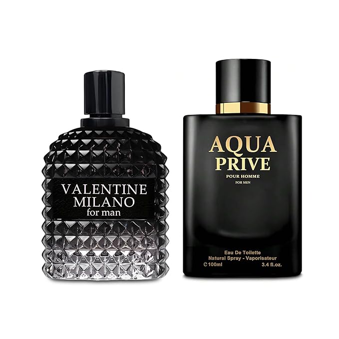 2PCS Valentine Milano/Aqua Eau De Toilette for Men-Fresh,Romantic Scent Perfume for Men 3.4 Fl Oz Each Mens Cologne For All Skin Daily Used