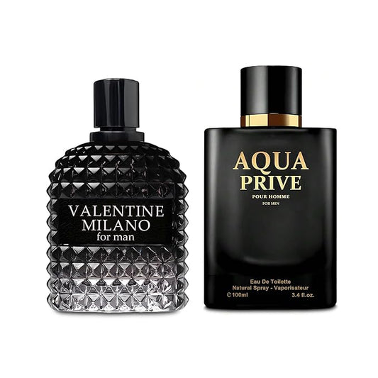 2PCS Valentine Milano/Aqua Eau De Toilette for Men-Fresh,Romantic Scent Perfume for Men 3.4 Fl Oz Each Mens Cologne For All Skin Daily Used