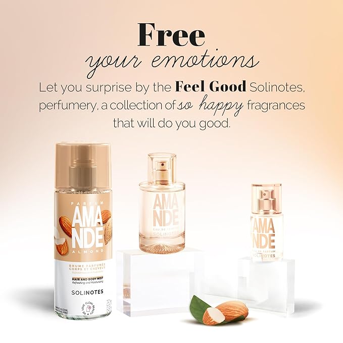 Solinotes Almond Perfume for Women & Men, 1.7 Fl Oz/ 50 ML Eau De Parfum, Delicate Floral and Soothing Scent with Premium Ingredients - Clean Perfume, Cruelty Free, Vegan, Made in France