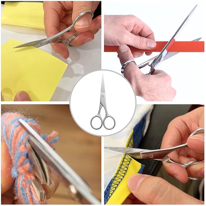 Professional Nose Hair Scissors, Stainless Steel Grooming Tool for Eyebrows, Beard, Mustache, Eyelashes & Ear Hair, Easy-Grip Handle -(4" Small scissors - Tip scissors)