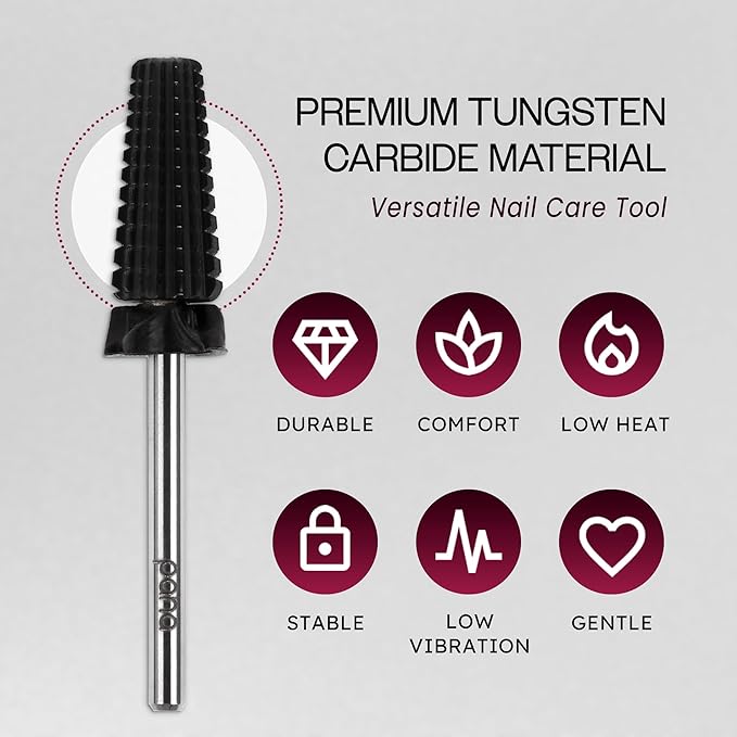 PANA 3/32" Shank 5-in-1 Nail Carbide Bit - (Triple Coarse - Extra Coarse Grit, DLC Black) - Two Way Rotate use for Both Left and Right Handed Fast remove Acrylic or Hard Gel Machine
