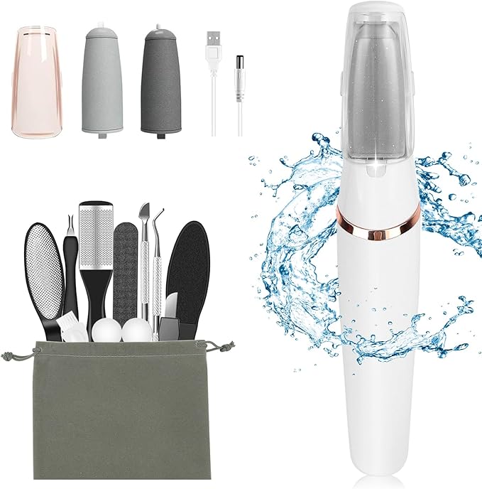 Electric Callus Removers for Feet, Haootadiy Electric Foot Callus Remover Pedicure Kits Rechargeable with12 in 1, Removes Dry Skin for Smoother Feet, Foot Care for Dead Skin Ideal Gift (White)
