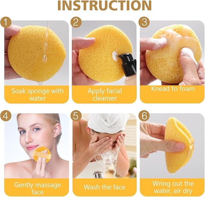 Facial Sponge, Raffaello Face Sponges for Cleansing and Exfoliating, Reusable Daily Cleansing Face Scrubber, Deep Cleanse & Dead Skin Removal 3 Pack