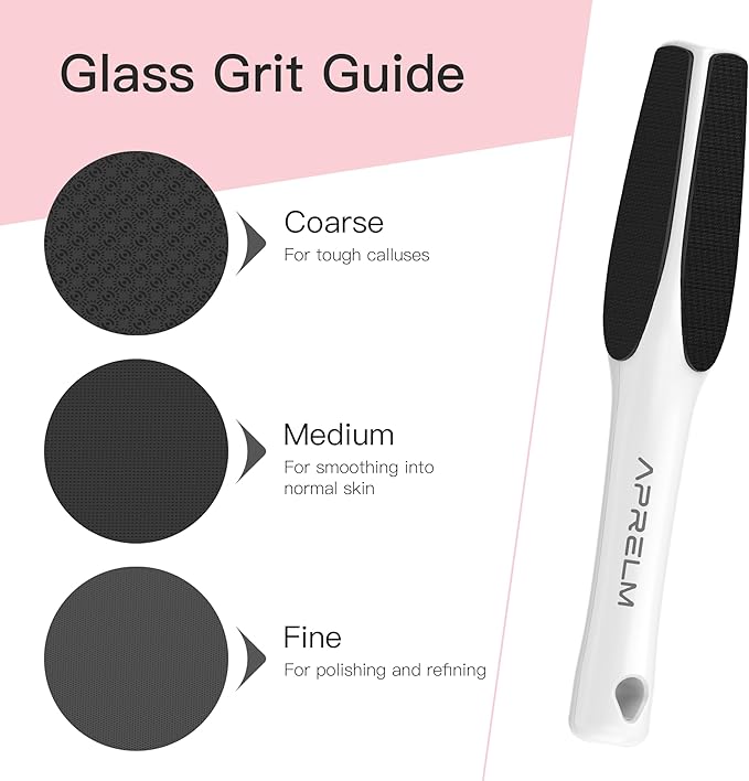 AprElm-H3 Professional 3-Sided Glass Foot Callus Remover, 3-in-1(Coarse, Medium, Fine) Foot File Pedicure Tools for Feet Hard Skin Smooth Polishing (White)