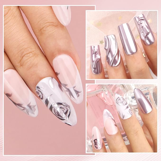 Makartt Chrome Gel Nail Polish: Metallic Gel Nail Polish, 8ml Rose Gold 3D Metal Painting Gel for Nail Art Soak off UV/LED Glossy Mirror Effect Nail Glue Gel for Home Salon DIY Manicure