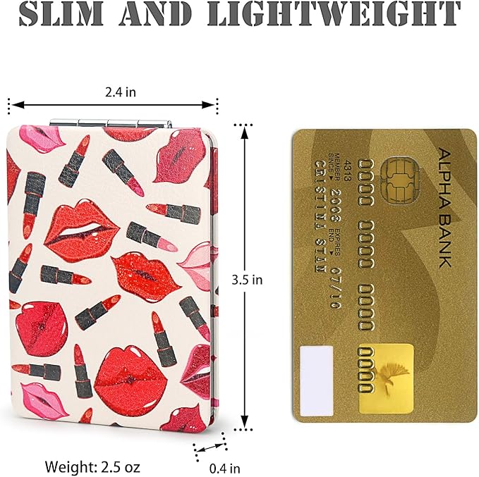 Quality Vanity Compact Makeup Mirror for Girls Women, Stylish Slim Travel Cosmetic Mirrors for Pocket Purse Wallet Handbag, Portable Magnifying Handheld Small Mirror Foldable Cute Lightweight