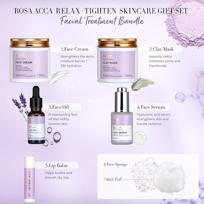 Skin Care Set for Women, 28Pcs Skin Care Kit includes Face Cream, Essential Oil, Scented Candle, Lavender Scented, Spa Birthday Gifts for Women, Mother's Day Gift