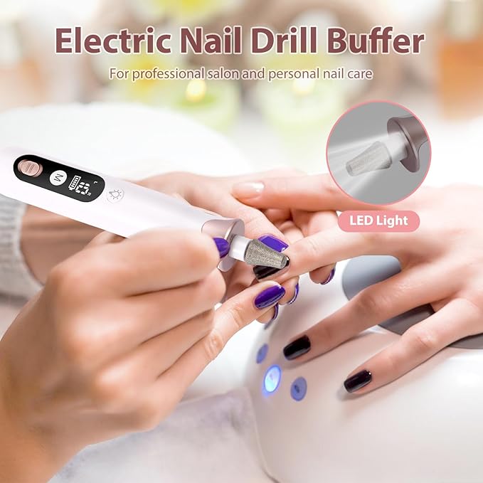 Electric Nail Drill Kit Cordless Professional Manicure Pedicure Nail File Buffer for Acrylic Nails Gel Polishing Removing Manicure Salon Home with Nail Drill Bits Sanding Bands