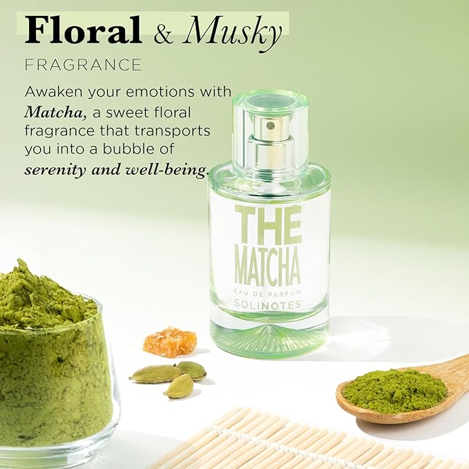 Solinotes Matcha Tea Perfume for Women, 1.7 Fl Oz/ 50 ML Eau De Parfum, Delicate Floral and Soothing Scent with Premium Ingredients - Clean Perfume, Cruelty Free, Vegan, Made in France