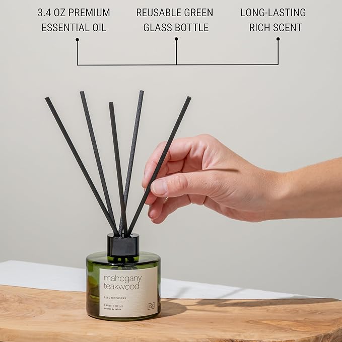 Craft & Kin Reed Diffuser Set Oakwood, Mahogany & Vetiver, Christmas Reed Diffusers for Home, Fragrance Diffuser Sticks, Oil Diffuser Sticks, Oil Diffuser with Sticks, Reed Diffuser for Men