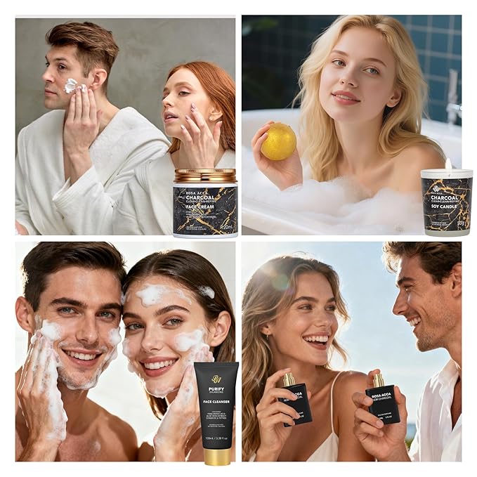 33 Pcs Valentines Day Gifts for Women & Men, Charcoal Hydrating Skin Care Kit, Bath & Body Gift Set, Spa Kit, Leather Bag, Anniversary, Birthday, Christmas, Mothers Day, Father's Day