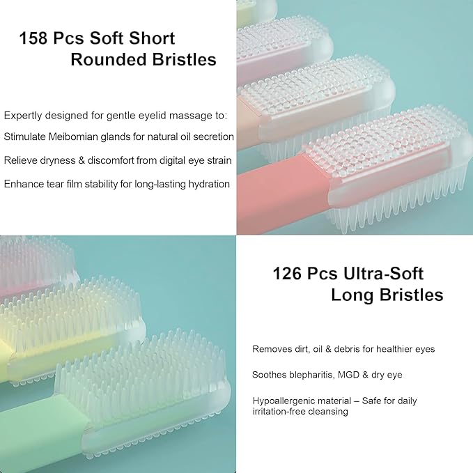 Eyelid Brush with Soft Silicone for Sensitive Eyelids,Gently Deeply Clean Eyelid Margins,Removes Dirt,Oil.Blepharitis,MGD and Dry Eyes Relief,Lid Scrubbing Device,Eyelid Cleanser Partner 10pcs