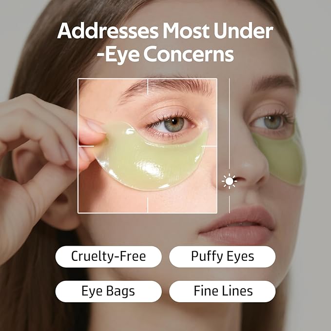 dewyhour Avocado & Gold Hydrogel Eye Mask Set - Collagen Under Eye Patches to Reduce Puffiness, Dark Circles & Wrinkles | Korean Skincare Treatment for Firming, Hydration