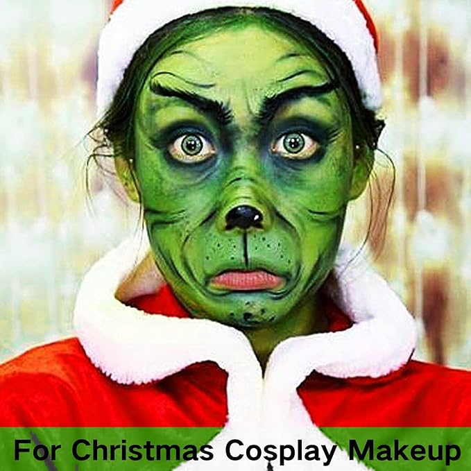 MEICOLY Green Face Paint Kit for Halloween Wicked Witch Elphaba Frankenstein Costume,Halloween Green Makeup Frankenstein,White Face Paint Stick,Setting Powder,Red Lipsticks,False Eyelash