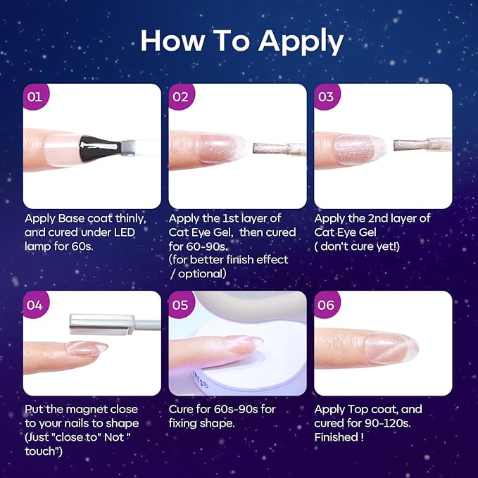 modelones Cat Eye Gel Nail Polish 6 Colors Fall Winter Black Blue Purple Glitter Gel Nail Polish Dark Blue Chameleon Sparkle Shimmer Polish with Magnet Soak Off Led Nail Art DIY Salon Gifts For Women