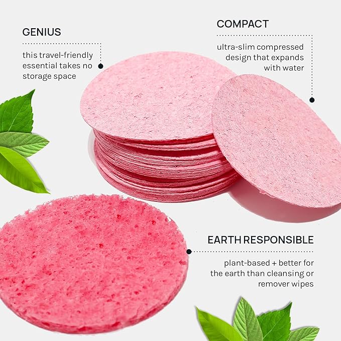AOA Studio 100-Count Compressed Facial Sponges 100% Natural Cosmetic Spa Sponges for Facial Cleansing, Exfoliating Mask, Remove for Makeup, Dead Skin, and Dirt (100 counts, Pink)