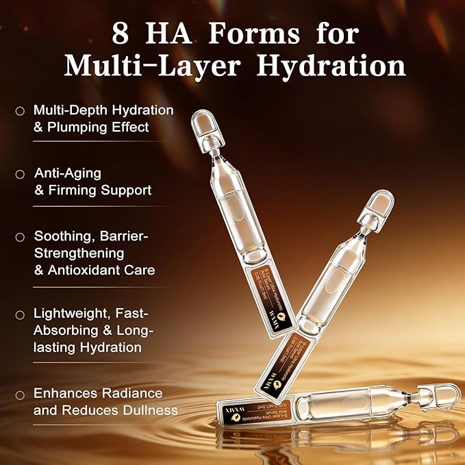 Ultra Hyaluronic Acid Serum for Face – 8 HA Forms + Matrixyl 3000 for Multi-Layer Hydration & Anti-Aging Firmness Support, Collagen Tri-Complex & Peptide Repair (0.05 Fl.oz x 30e)