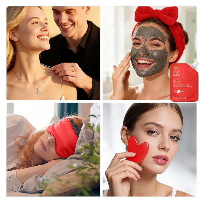 25 Pcs Valentines Day Gifts for Women, Red Rose Bath & Body Gift Set, Hydrating Skin Care Set, Luxury Self Care Gifts, Cosmetic Bag, Face Serum, Necklace, Christmas, Birthday, Mothers Day