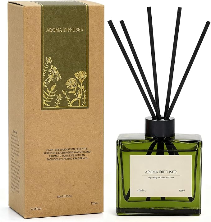Reed Diffuser, 4 oz Earthy Sandalwood Scent Diffuser with 7 Sticks, Long Lasting Reed diffusers for Home, Elegant Fragrance for Bathroom Bedroom Office Decor, Air Fresh