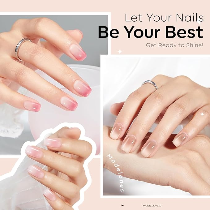 modelones Gel Nail Polish 6 Colors Transparent Jelly Milky White Sheer Pink Neutral Nude Gel Polish Nail Soak off Nail Polish French Nail Art Manicure DIY Home Salon Gift for Women
